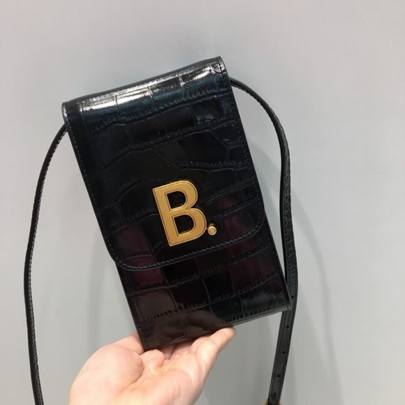 Balenciaga Monogram Croc-Embossed Phone Holder Crossbody Bag in